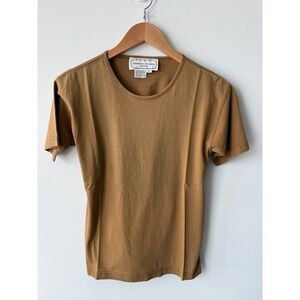 Adrienne Vittadini Petites Brown Cotton Short Sleeve T-Shirt Crew Petite Vtg